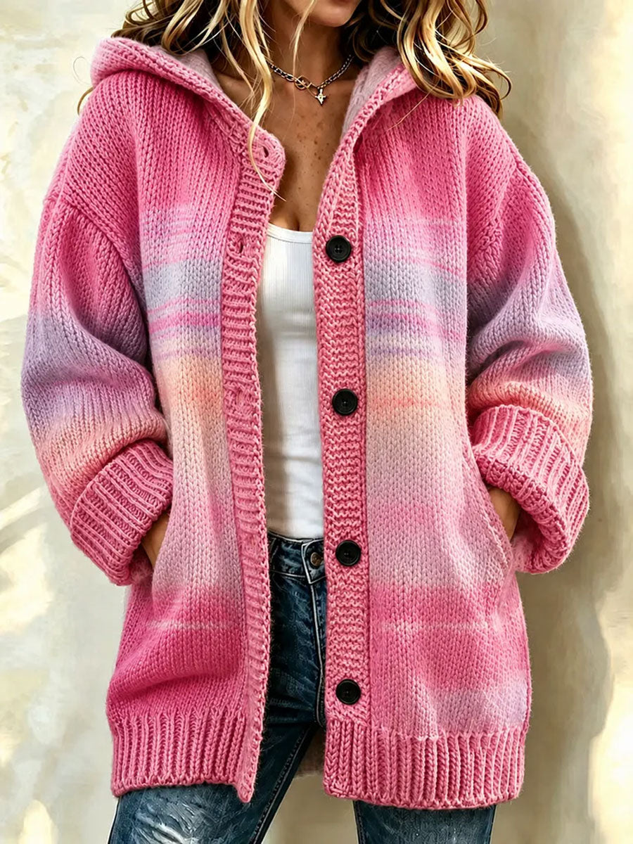 Women'S Breast Cancer Casual Gradual Color Sweater Cardigan