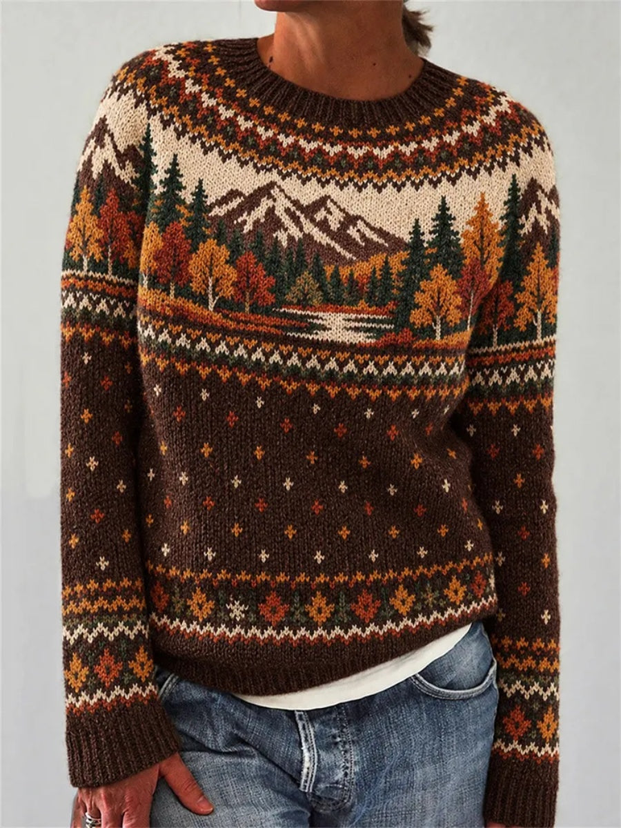 Women's Vintage Fall-Themed Knit Sweater