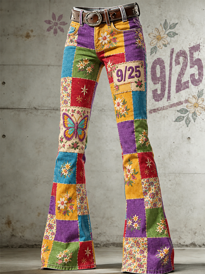 Women'S Casual Jeans With Butterfly Pattern