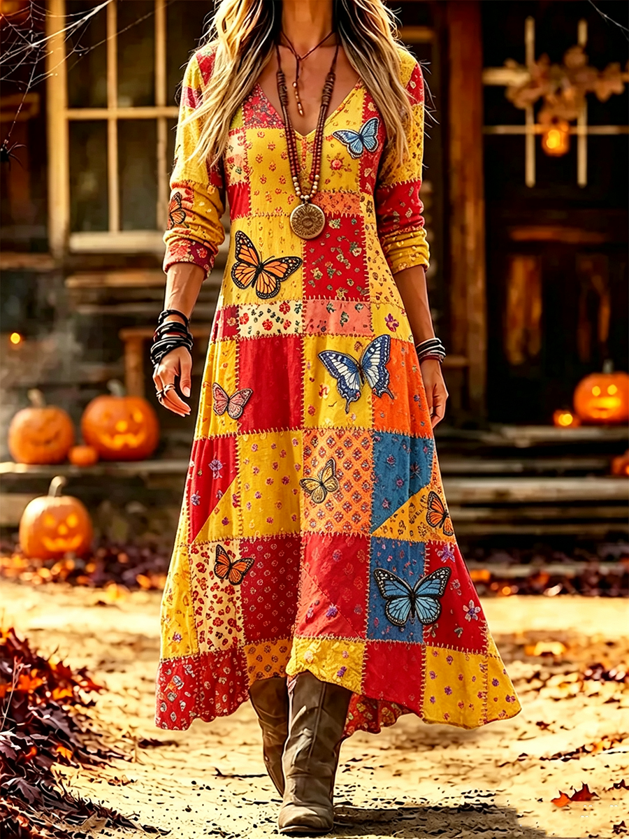 Ladies' Butterfly Pattern Casual Dress