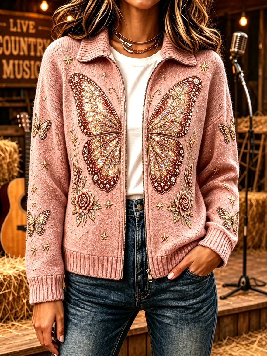 Women's Vintage Butterfly Print Cardigan
