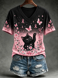 Women's Breast Cancer Printed V-Neck Top
