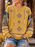 Women'S Retro Western Style Printed Casual Sweatshirt