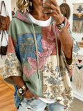 Women'S Retro Floral & Butterfly Pattern Casual Hooded Sweatshirt