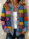 Women'S Patchwork Art Sweater Cardigan
