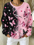 Women'S Pink Art Print Waffle Sweatshirt