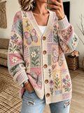 Women's Floral Patchwork-Themed Knit Cardigan