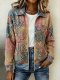 Women's Retro Floral & Butterfly Pattern Knit Zip-Up Cardigan