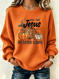 Women'S Waffle Orange Art Round Neck Checkered Sweatshirt