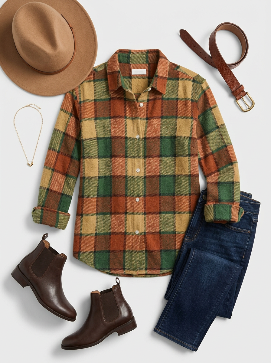 Women's Autumn Casual Plaid Pattern Printed Button-up Shirt