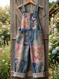 Women's Butterfly & Floral Pattern Vintage Overalls