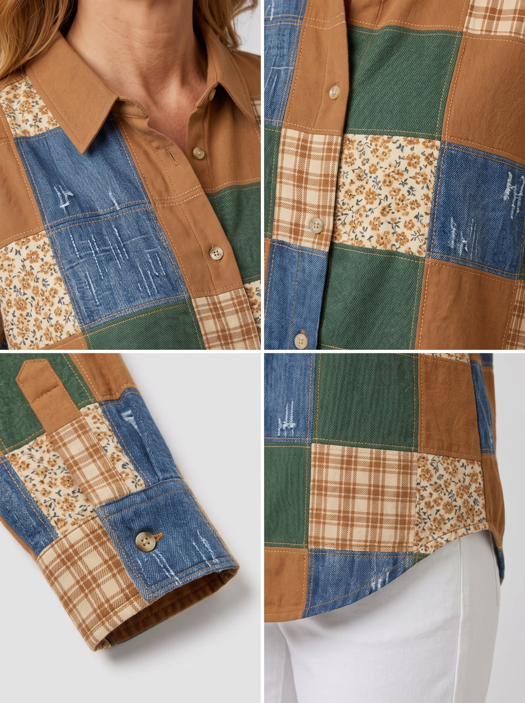 Women's Autumn Aesthetic Patchwork Floral Plaid Printed Shirt
