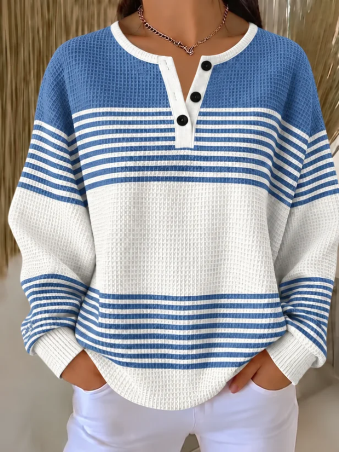 Women Abstract Henley Collar Printing Casual Spring/Fall Long Sleeve Sweatshirt