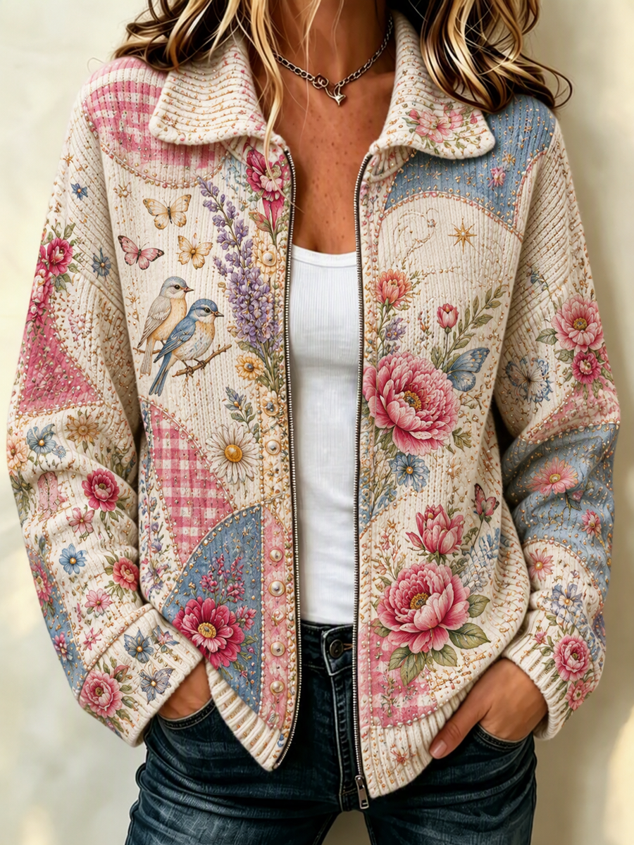 Women'S Retro Butterfly Country Music Flower Printed Cardigan