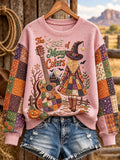 Women'S Casual Printed Round Neck Sports Sweatshirt