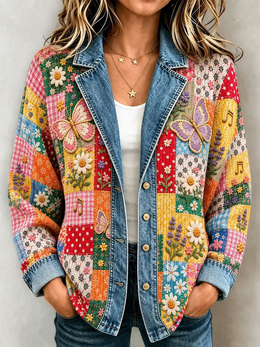 Ladies' Butterfly Pattern Splicing Effect Coat