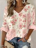 Women'S Casual Plaid Floral Waffle Top