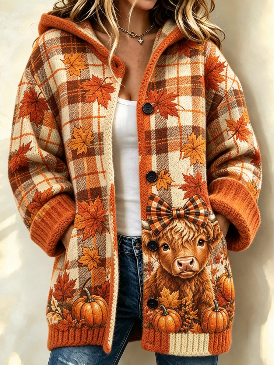 Women'S Highland Cattle Print Casual Cardigan