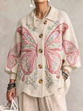 Women's Butterfly and Floral-Themed Vintage Patchwork Sweater