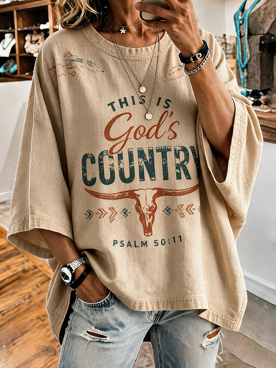 Women'S Western This Is God'S Country Print Loose Top