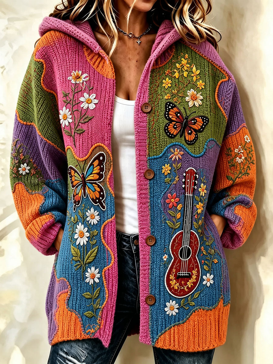 Women'S Butterfly Pattern Casual Sweater Long Cardigan