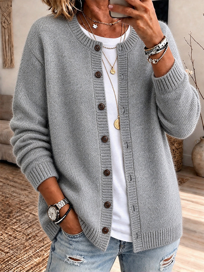 Women'S Solid Color Printed Casual Cardigan