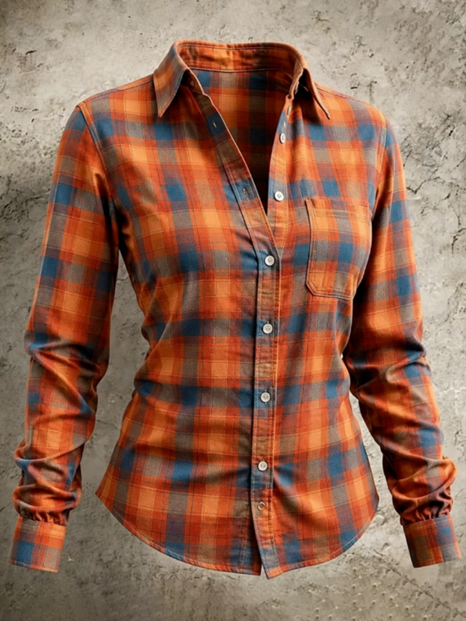 Women'S Plaid Print Pocket Shirt