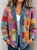 Women's Plant and Flower Patchwork Knitted Cardigan