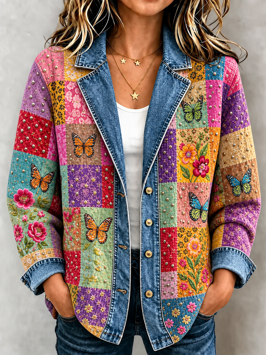 Women's Plant and Flower Patchwork Knitted Cardigan