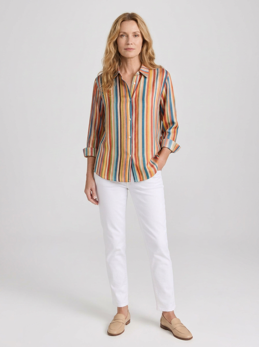 Women's Autumn Aesthetic Colorful Vertical Striped Printed Shirt