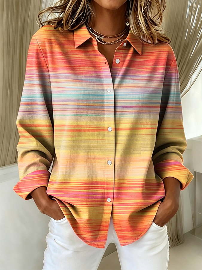 Women'S Autumn Casual Printed Lapel Long Sleeved Shirt