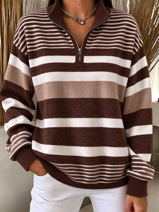Women'S Striped Zipper Sweatshirt