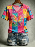 Women'S Country Music Lover Floral Butterfly Art Printed T-Shirt