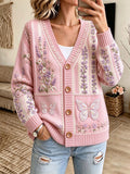 Women's Floral Patchwork-Themed Knit Cardigan