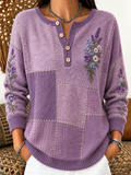 Women's Plant Flower Splicing Sweater