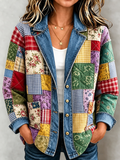 Women's Plant and Flower Patchwork Knitted Cardigan