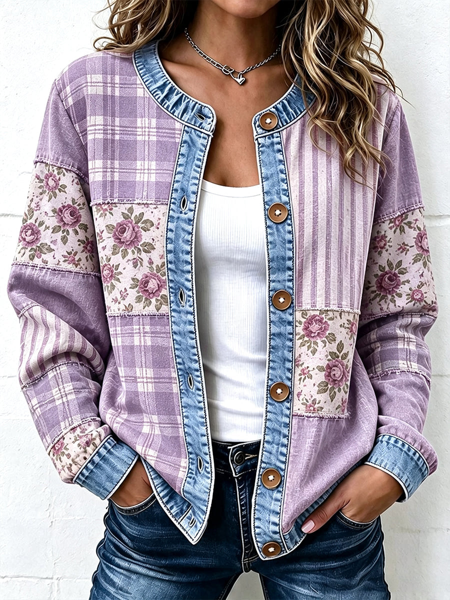 Women'S Casual Checkered Printed Knitted Cardigan