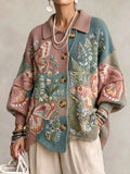 Women's Butterfly and Floral-Themed Vintage Patchwork Sweater