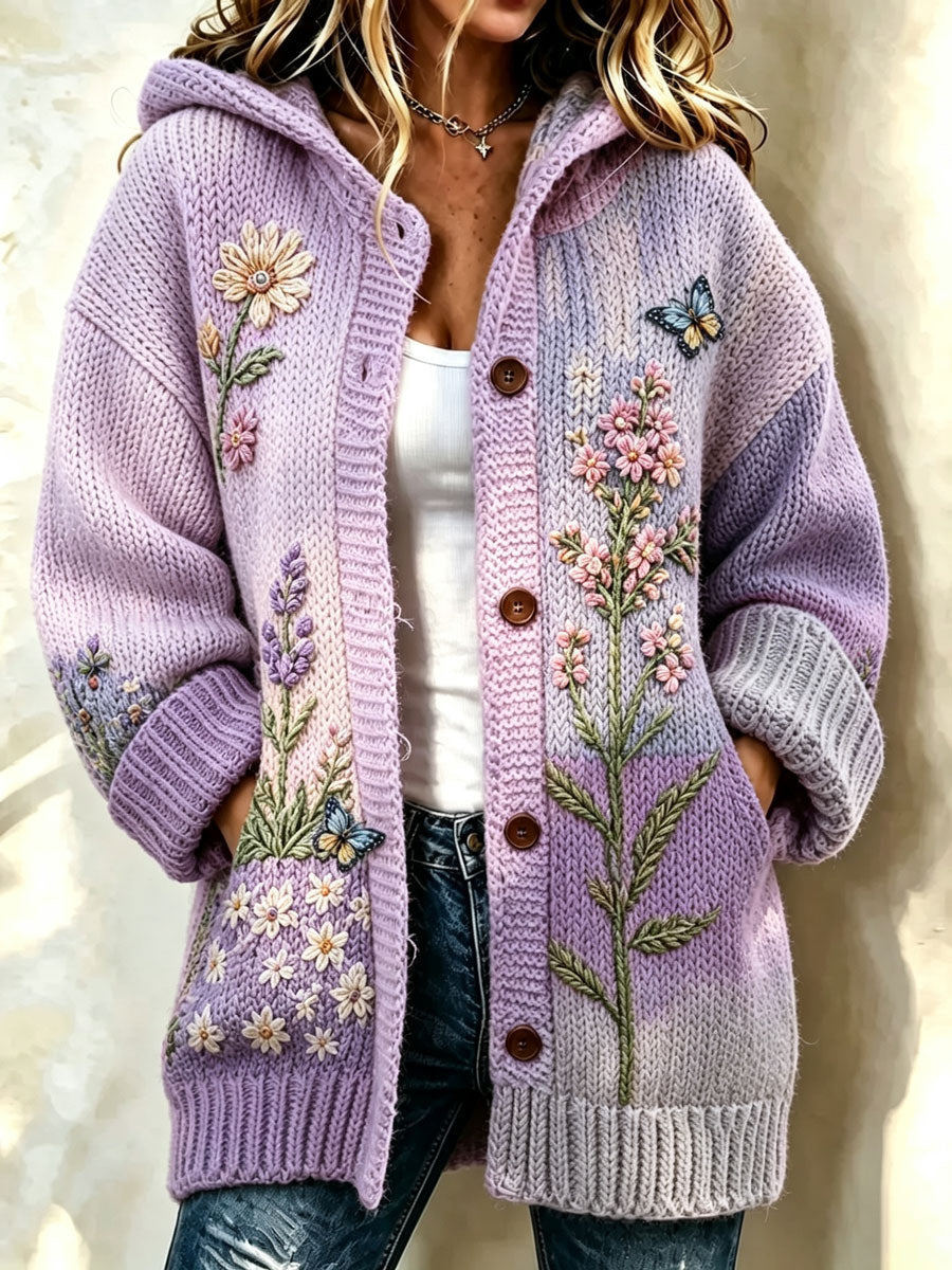 Women'S Breast Cancer Flower Pattern Long Sweater
